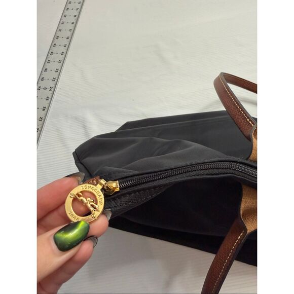 LONGCHAMP Le Pliage Large Foldable Nylon Shoulder Tote Black/Brown - Picture 5 of 15